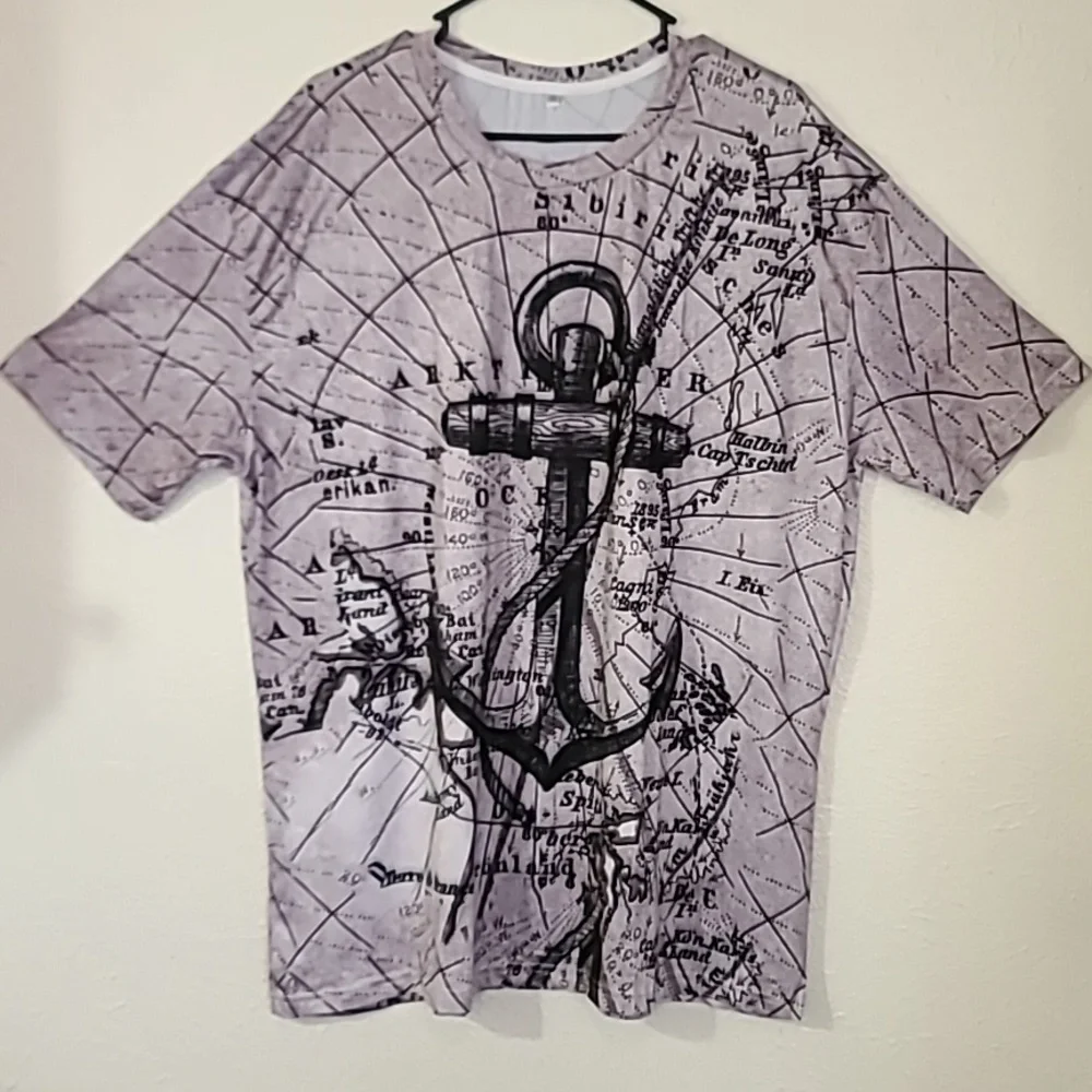 Nautical Voyage Anchor Script Mens Graphic T Shirt Dry Fit Grey Size 2XL - Picture 8 of 16